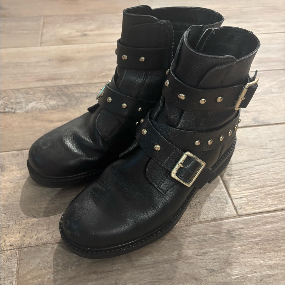 Kurt Geiger Black Combat Boots with Silver Accents